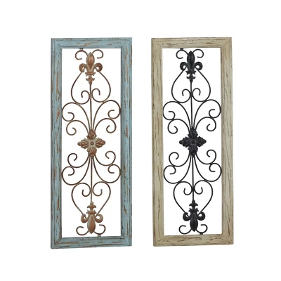 Set Of 2 Wood Scroll Arabesque Wall Decors Natural/Black - Olivia & May 9 Set Of 2 Wood Scroll Arabesque Wall Decors Natural/Black - Olivia & May - Image 7