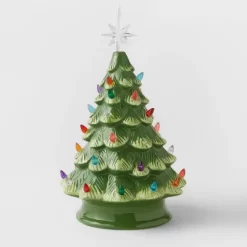 14.5" Battery Operated Lit Ceramic Christmas Tree Green - Wondershop™