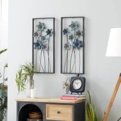 Metal Floral Wall Decor With Black Frame Set Of 2 Gray - Olivia & May -Household Improvement Store GUEST ae533745 8d99 4086 bedc 70e3c9eab851