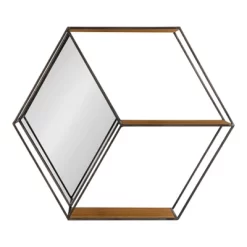 26" X 7" X 23" Lintz Hexagon Shelves With Mirror - Kate & Laurel All Things Decor