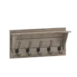 Merrick Lane Pine Wood 24 Inch Wall Mount Storage Rack With 5 Hanging Hooks And Upper Display Shelf -Household Improvement Store GUEST b6c20852 c257 4b32 a416 cec9c0cc9e29