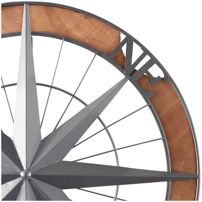 Metal Nautical Compass Wall Decor With Wood Frame Gray - Olivia & May 6 Metal Nautical Compass Wall Decor With Wood Frame Gray - Olivia & May - Image 4