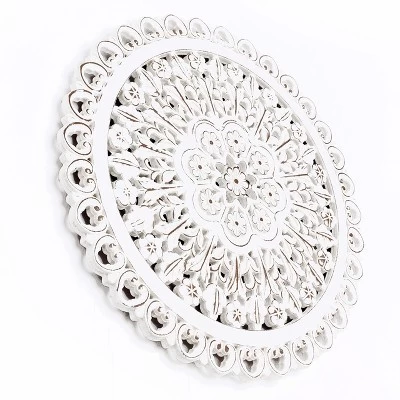 LuxenHome White Wood Flower 23.86" Round Wall Decor Home Decor Interior Design 9 LuxenHome White Wood Flower 23.86" Round Wall Decor Home Decor Interior Design - Image 7