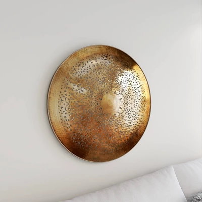 Metal Plate Wall Decor With Moroccan Pattern Gold - Olivia & May 4 Metal Plate Wall Decor With Moroccan Pattern Gold - Olivia & May - Image 2