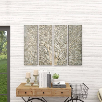 Metal Tree Wall Decor With Embossed Design Set Of 4 Brown - Olivia & May 18 Metal Tree Wall Decor With Embossed Design Set Of 4 Brown - Olivia & May - Image 16