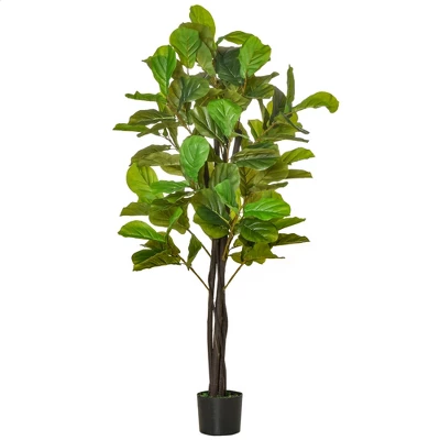 HOMCOM 5FT Artificial Fiddle Leaf Fig Tree, Faux Decorative Plant In Nursery Pot For Indoor Or Outdoor Décor 5 HOMCOM 5FT Artificial Fiddle Leaf Fig Tree, Faux Decorative Plant In Nursery Pot For Indoor Or Outdoor Décor - Image 3