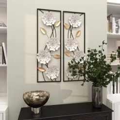 Set Of 2 Metal Floral Wall Decors With Black Frame White - Olivia & May -Household Improvement Store GUEST d0e773d7 143c 4244 a66b 2fa278678527