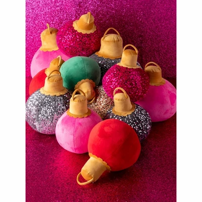 Shiraleah Pink Sparkle Christmas Ornament Bauble Pillow, Medium 7 Shiraleah Pink Sparkle Christmas Ornament Bauble Pillow, Medium - Image 5
