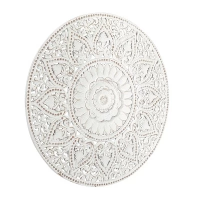 Wooden Floral Handmade Intricately Carved Wall Decor With Mandala Design - Olivia & May 4 Wooden Floral Handmade Intricately Carved Wall Decor With Mandala Design - Olivia & May - Image 2