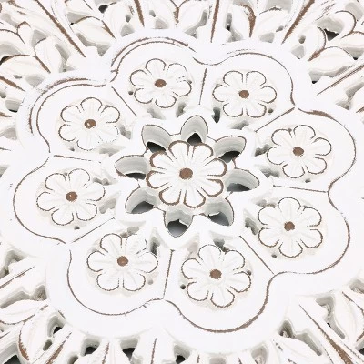 LuxenHome White Wood Flower 23.86" Round Wall Decor Home Decor Interior Design 10 LuxenHome White Wood Flower 23.86" Round Wall Decor Home Decor Interior Design - Image 8