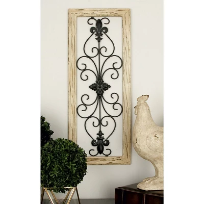 Set Of 2 Wood Scroll Arabesque Wall Decors Natural/Black - Olivia & May 4 Set Of 2 Wood Scroll Arabesque Wall Decors Natural/Black - Olivia & May - Image 2