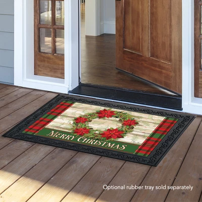 Poinsettia Wreath Christmas Doormat Plaid Indoor Outdoor 30" X 18" Briarwood Lane 4 Poinsettia Wreath Christmas Doormat Plaid Indoor Outdoor 30" X 18" Briarwood Lane - Image 2