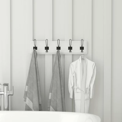 Flash Furniture Daly Wall Mounted 24 Inch Solid White Solid Pine Wood Storage Rack With 5 Hooks For Entryway, Kitchen, Bathroom 6 Flash Furniture Daly Wall Mounted 24 Inch Solid White Solid Pine Wood Storage Rack With 5 Hooks For Entryway, Kitchen, Bathroom - Image 4