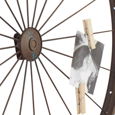Metal Bike Wheel Wall Decor With Clothespin Photo Brown - Olivia & May 5 Metal Bike Wheel Wall Decor With Clothespin Photo Brown - Olivia & May - Image 3