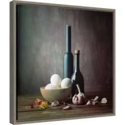 16" X 16" Kitchen Eggs And Bottles Still Life By Luiz Laercio Framed Wall Canvas - Amanti Art
