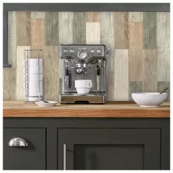 RoomMates Distressed Barn Wood Plank Peel And Stick Wallpaper Giant Wall Decals Brown