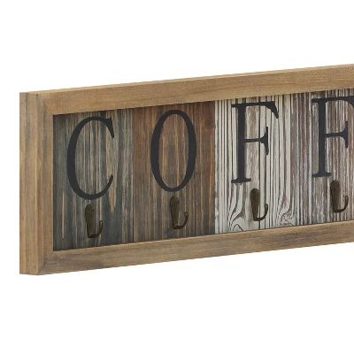 Merrick Lane Pheltz Wooden Wall Mount 6 Cup Distressed Wood Grain Printed COFFEE Mug Organizer With Metal Hanging Hooks, No Assembly Required 7 Merrick Lane Pheltz Wooden Wall Mount 6 Cup Distressed Wood Grain Printed COFFEE Mug Organizer With Metal Hanging Hooks, No Assembly Required - Image 5
