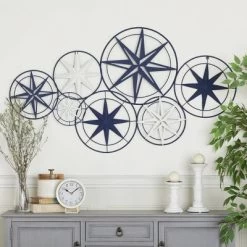 Metal Stars Indoor Outdoor Compass Wall Decor Blue - Olivia & May