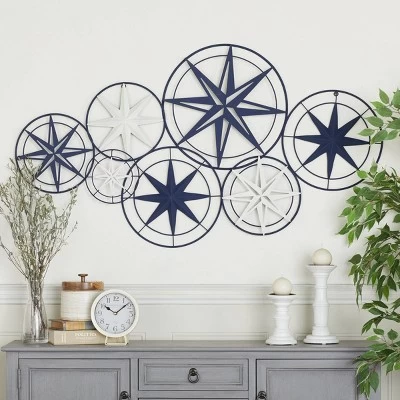 Metal Stars Indoor Outdoor Compass Wall Decor Blue - Olivia & May 3 Metal Stars Indoor Outdoor Compass Wall Decor Blue - Olivia & May