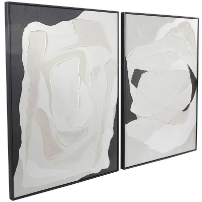 Set Of 2 Contemporary Canvas Abstract Framed Wall Arts With Black Frames White - Olivia & May 7 Set Of 2 Contemporary Canvas Abstract Framed Wall Arts With Black Frames White - Olivia & May - Image 5