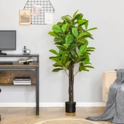 HOMCOM 5FT Artificial Fiddle Leaf Fig Tree, Faux Decorative Plant In Nursery Pot For Indoor Or Outdoor DĂŠcor