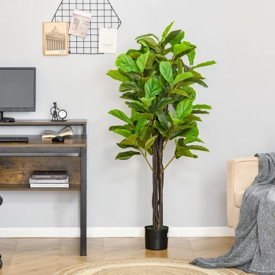 HOMCOM 5FT Artificial Fiddle Leaf Fig Tree, Faux Decorative Plant In Nursery Pot For Indoor Or Outdoor Décor 3 HOMCOM 5FT Artificial Fiddle Leaf Fig Tree, Faux Decorative Plant In Nursery Pot For Indoor Or Outdoor Décor