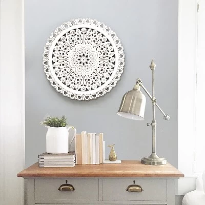 LuxenHome White Wood Flower 23.86" Round Wall Decor Home Decor Interior Design 8 LuxenHome White Wood Flower 23.86" Round Wall Decor Home Decor Interior Design - Image 6